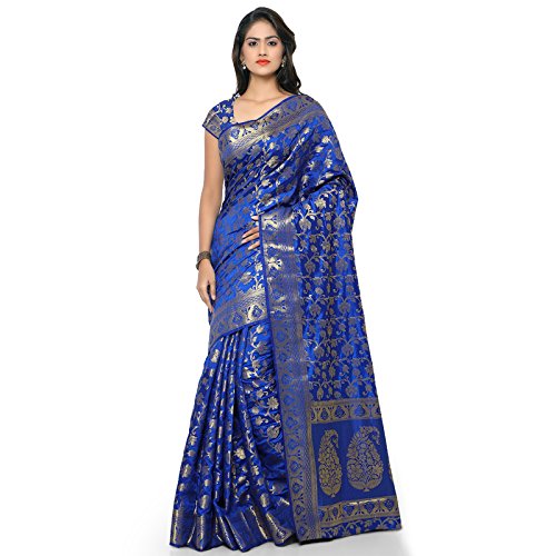 Janasya women s blue kanchipuram tussar art silk saree - jne1655-…