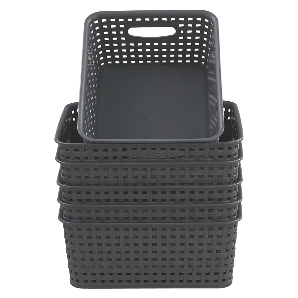 Readsky Plastic Storage Baskets Sets, Deep Grey Weave Storage Basket, 6 Packs