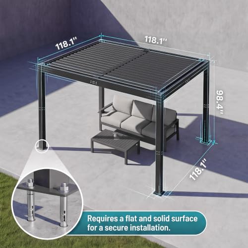 Patiowell 10x10 FT Motorized Louvered Pergola with Adjustable Roof, Gray image 10
