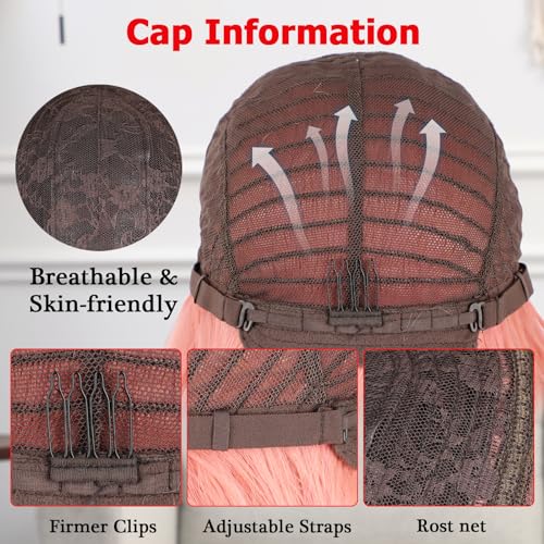 POPTAIYU Ombre Pink Wig with Bangs Long Wavy Wig With Air Bangs Silky Full Heat Resistant Synthetic Hair Pink, Hair Replacement Natural Looking Wigs for Christmas/Cosplay/Party 26 Inches(Ombre Pink)