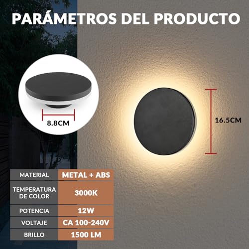 FASENZA Lámpara de Pared: IP65, 12W, 1500LM, 3000K Luz Cálida, Lámpara LED Interior y Exterior con 50000 Horas de Vida Útil y Garantía de 2 Años para Hogar, Pasillo, Balcón, Jardín y Villa, 4 Piezas