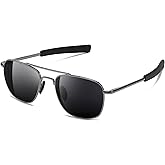 SUNGAIT Real Glass Lens Sunglasses Military Style Pilot Aviator HD Shades with Upgraded Spring Hinge Bayonet Temples