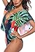 Jescrich Womens Tropical Retro One Piece Swimsuit Deep V Neck Ruffle Shoulder Bathing Suit Bikinis Beach Dress