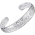 Bracelets, Women's 925 Sterling Silver Bezel Hollow Cuff Bangle Open Bracelet Jewelry Gift Durability and attraction