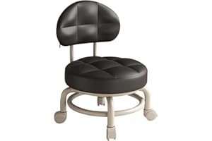 Baoblaze Modern Black Low Round Rolling Stool with Backrest, Multifunctional for Office, Beauty, Fitness, Garage