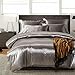 AiMay 3 Piece Satin Duvet Cover Set Bedding Sets 1800 Series Luxury Rich Silk Silky Super Soft Solid Color Reversible Comfortable Honeymoon Wrinkle Free (King, Grey)