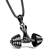 LXSSLY Dumbbell Necklace,Hip Hop Punk Fitness Pendant,Goth Barbell Charm Pendant Necklace,Cool Stainless Steel Gym Jewelry for Men