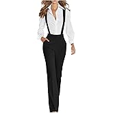 Women Office Jumpsuit Dress Pant Business Casual Suspenders Straight Leg Suit Pants Elegant Baggy Overall with Pocket
