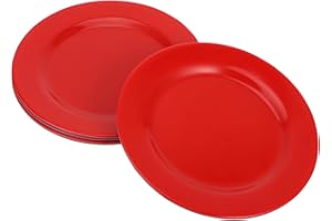 STOBAZA 4Pcs Red Melamine Dinnerware Set Lightweight Unbreakable Round Plates for Outdoor Picnics Camping Family Gatherings S