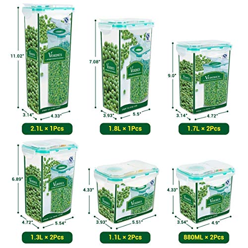 Cereal Container, VERONES Airtight Plastic Storage Containers Perfect for Food Storage Containers Kitchen Storage Containers (1.7 Inch Diameter Round Mouth Not for Big Cereal) 10 Pack - Thumbnail 2