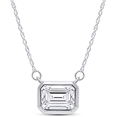 SAVEARTH DIAMONDS 1.5 CT D Color Moissanite Pendant Necklace For Women D Color VVS1 Emerald Cut Bezel Set Lab Created Diamond 18K Gold Plated Silver Necklace Along with 18" Chain