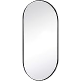 TEHOME Black Oval Bathroom Mirror 20x40'' Pill Shaped Oblong Vanity Mirror Metal Framed Capsule Mirror for Wall in Stainless 