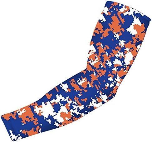 Nexxgen Sports Apparel Moisture Wicking Compression Arm Sleeve (Single) - Men, Women, Adult &amp; Youth - 40 Colors – Digital Camo &amp; Elite (Small, Royal Blue/Orange/White)