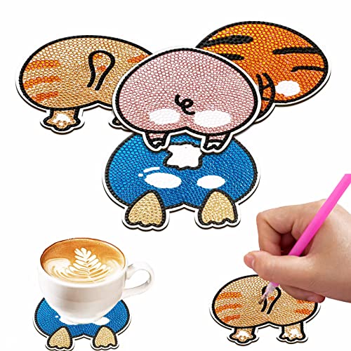 4 Pcs Diamond Paintings Coasters, DIY Coasters Small Diamond Painting Kits for Beginners, Adults & Kids Diamond Art Craft Supplies Christmas Home Decor(without iron holder)