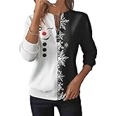 Qbily Women's Long Sleeve Winter Christmas Sweatshirt Casual Xmas Snowflake Christmas tree Printed Shirts Pullover Tops