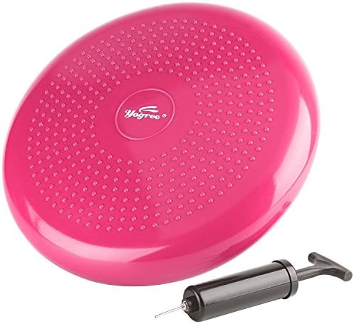 Yogree Core Balance Stability Disc Trainer - 14" Diameter Wobble Cushion w/ Air Pump for Workout, Therapy, Fitness and Training Exercise Pink