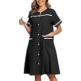 YOZLY House Dress Womens Embroidered Housecoat Short Sleeve Duster Robe with Front Pockets S-3XL