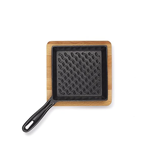 Essenso Enameled Mini Cast Iron Square Grill Pan - 6" Individual Size, Single Serving, Camping, Grilling, Side Dish, Desserts, Tapas with Wooden Trivet Tray - Image 4