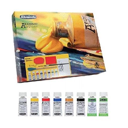 Schmincke – Academie® Aquarel, neonkleurenset, 75 792 097, 5 fijne aquarelkleuren in neonkleuren, halve napjes in metalen doos