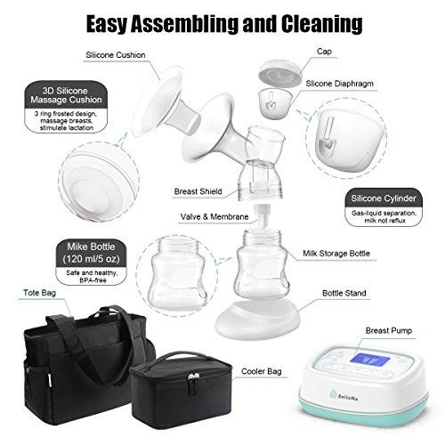Electric Breast Pump with Tote, BelleMa S3 Pro Real Hospital Grade Double Breast Pump 2-motor, L/R Pumps Separate Control, 9 Suction Levels, Li-battery Memory Silent Breast Pump for Office/Home/Travel - Thumbnail 5