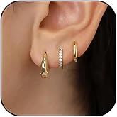 3 Pairs Small Gold Hoop Earrings Set for Women Trendy 14k Gold Huggie Earrings Earring Set for Multiple Piercing Dainty Gold Earrings Stack Hypoallergenic Cartilage Earrings