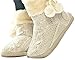 Ladies Slippers Women's Slipper Boot Faux Fur Lined with Pom Poms (Large)