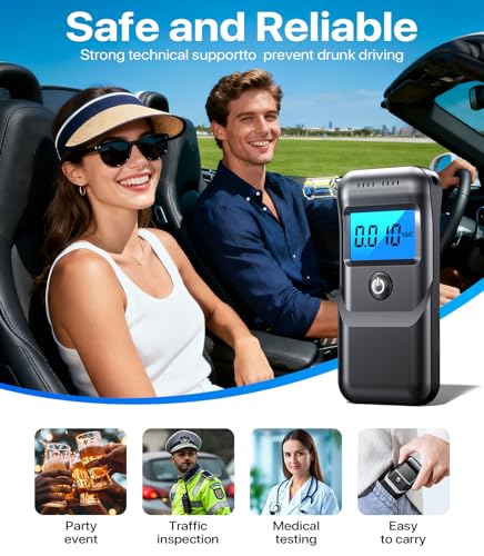 YYBNN Breathalyzer, Alcohol Breathalyzer Tester with LCD Digital Display, Portable Breathalyzer for Home and Party Use (Includes 10 Mouthpieces)