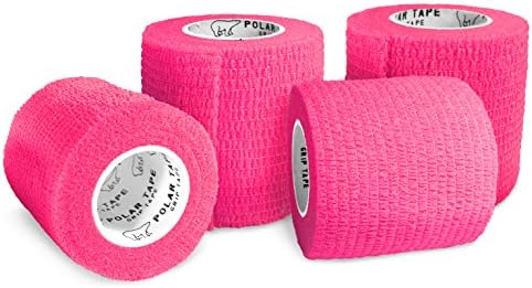 Grip Tape - Perfect for Baseball, Hockey, Lacrosse, Hunting, Fishing, and more - 2 inches x 15 feet Self Adherent Non-Woven Cohesive Grip Tape by Polar Tape (Neon Pink, 4 Rolls)