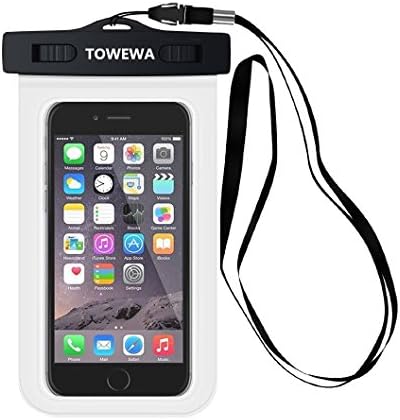 TOWEWA Universal Waterproof Case, Cellphone Dry Bag with Armband Neck Strap for iPhone7 6s 6 6s Plus, SE, 5s, Samsung S5, S7 Edge, LG BLU Sony Huawei Motorola &amp; Other Devices up to 6", white