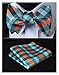 HISDERN Self Tie Bow Ties for Men Check Plaid Aqua Bow Tie and Pocket Square Green Classic Formal Bowtie Tuxedo Wedding Bowties Handkerchief Set