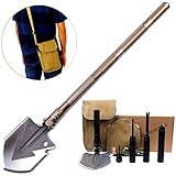 Portable Military Folding Shovel with 10 more Multifunctional Tactical Entrenching Tools for Camping Backpacking Outdoor Hiking Car Garden Snow Heavy Duty Emergency Survival Gear (Golden)