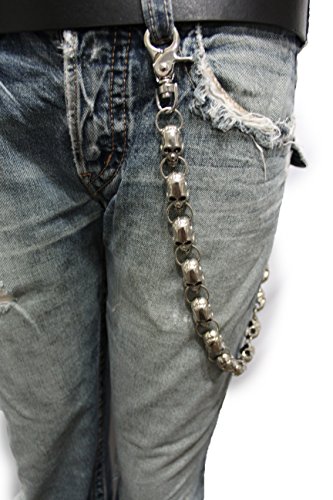 TFJ Men Wallet Chain Biker Long Fashion Jeans Keychain Big Skulls Skeleton Silver