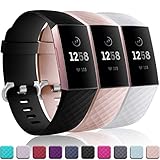 Wepro Bands Replacement Compatible Fitbit Charge 3 for Women Men Large, 3 Pack Sports Watch Band Strap Waterproof Wristband for Fitbit Charge 3 & Charge 3 SE Fitness Tracker, Black, Pink Sand, White