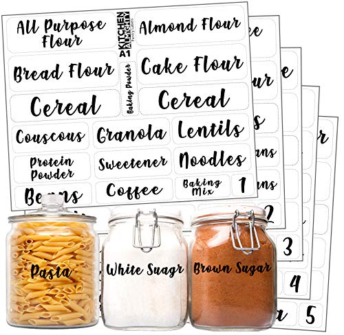 Kitchen Pantry Food Organization Clear Labels: 102 Sexy Feminine Gloss Preprinted Water Resistant Label Set to Organize Storage Containers, Jars & Canisters w/Extra Write-on Stickers