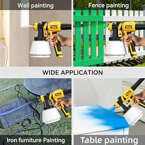 YFFU Fence Paint Sprayer 800W,Electric Spray Paint Gun with 3 Meters Cable 1.8M Hose 1300ml Container,HVLP Spray Gun 3 Nozzles 3 Spray Modes for House Painting Wall Ceiling Furniture,Black