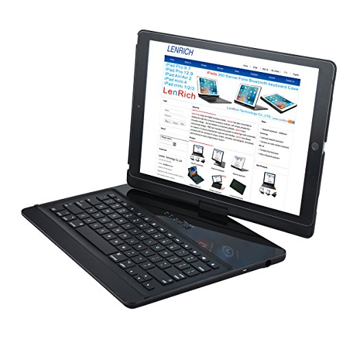 iPad pro 12.9 2017 and 2015 Keyboard case with pencil holder, Lenrich 360 Degree Rotatable ipad pro case with Wireless Bluetooth Keyboard stand for ipad pro 12.9 inch 2017 2nd Gen cover (Black)