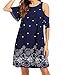 Romwe Women's Short Sleeve Cold Shoulder Floral Print Casual Loose Tunic Dress Navy L