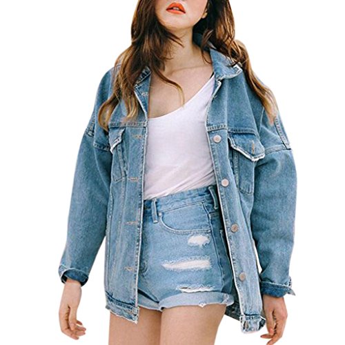 Women's Denim Jacket,Toponly Retro Women Turn-down Collar Oversize Loose Jacket Casual Denim Jeans Coat Outwear (blue, XL)