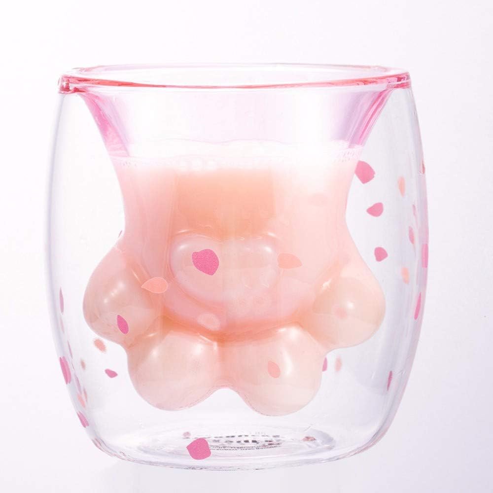 Cute Cat Cups Double Wall Insulated Glass Coffee Mugs, Adorable Pink Sakura Cup, 3D Cat Foot Tea Cups - Image 4