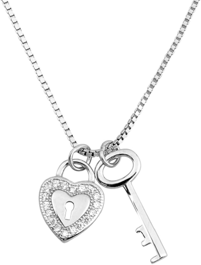 Amazon Com 925 Sterling Silver Necklace Heart Lock And Key