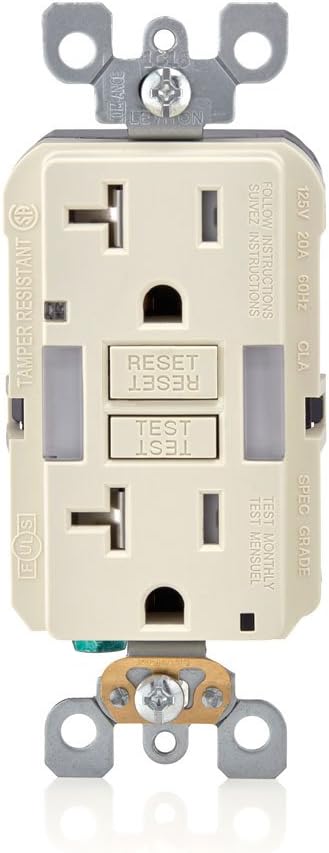 Leviton GFNL2-T Self-Test SmartlockPro Slim GFCI Tamper-Resistant Receptacle with Guidelight and LED Indicator, 20 Amp, Light Almond