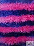 FAUX FAKE FUR 2 TONE STRIPED LONG PILE FABRIC - Purple/Pink - 60