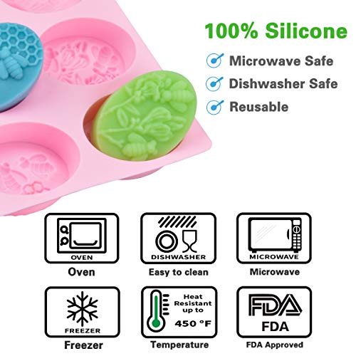 2 Pcs SJ 3D Bee Silicone Molds, Honeycomb Molds for Soaps, Cake Baking Mold, Candle Mold Resin Mold for Homemade Craft (oval & square, pink) - Thumbnail 2