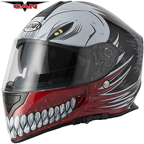 Vcan V127 New-Style Hollow Full-Face Motorcycle and Scooter Crash Helmet for Track Racing and Fast Sports - Red Graphic Design - ACU Stamped - S (55 – 56 cm)
