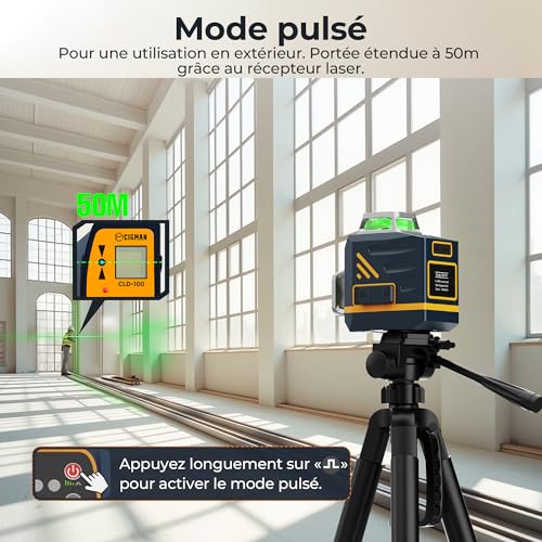 CIGMAN 3x360° Green Laser Level, Self Leveling Construction Site Laser, 30m Distance, 9 Hours Li-ion Battery, with Remote Control, Magnetic Stand, Swivel Tripod, Anti-Fall Carry Bag