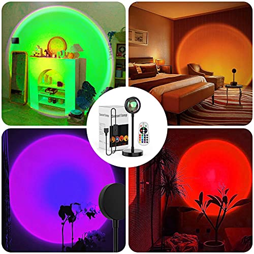 Sunset Lamp Projector 16 Colors Changing COB LED Sun Light 360 Degree Bend Rainbow Projection USB Night Light with Remote Control for Photography Selfie Living Room Home Bedroom Wall Decor