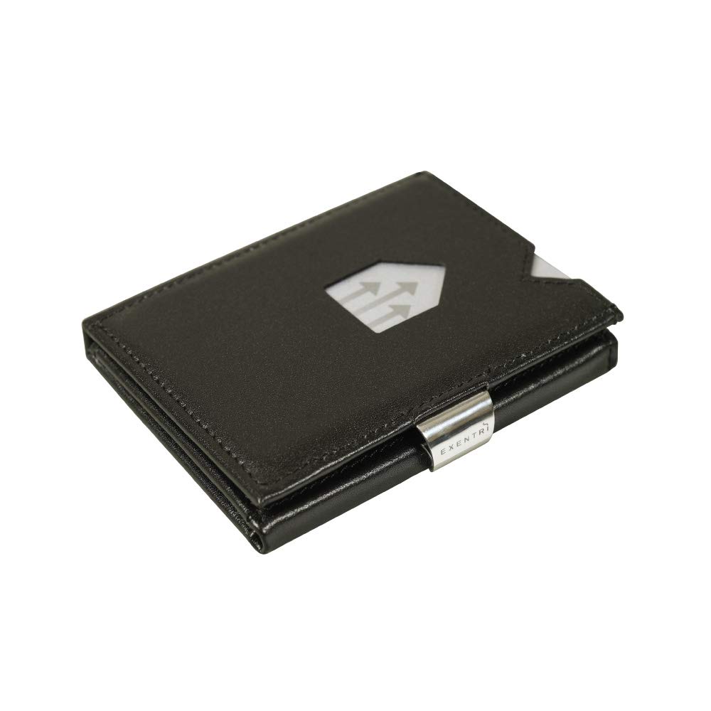EXENTRI Wallet in Black - Premium RFID Blocking Trifold Leather Wallet with Stainless Steel Locking Clip