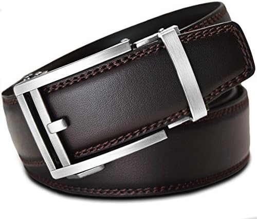 Aventus Men's Leather Ratchet Click Belt - Hemingway Brushed Silver