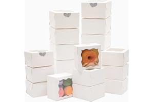 Bakepacker 4x4x2.5" Bakery Box with Window - 60pcs White Macaron, Donut & Mini Cookie Boxes