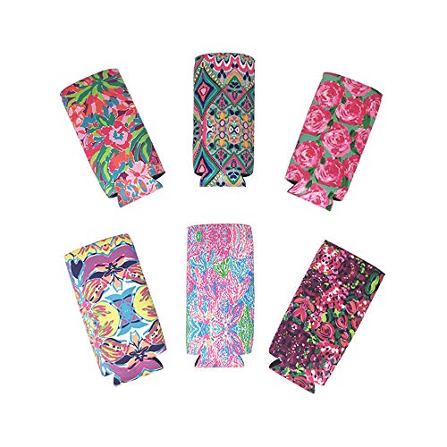 JKJF Neoprene Slim Can Sleeves, Neoprene Drink Cooler Sleeves for 12 oz Energy Drink and Beer Slim Cans (6 Pack)